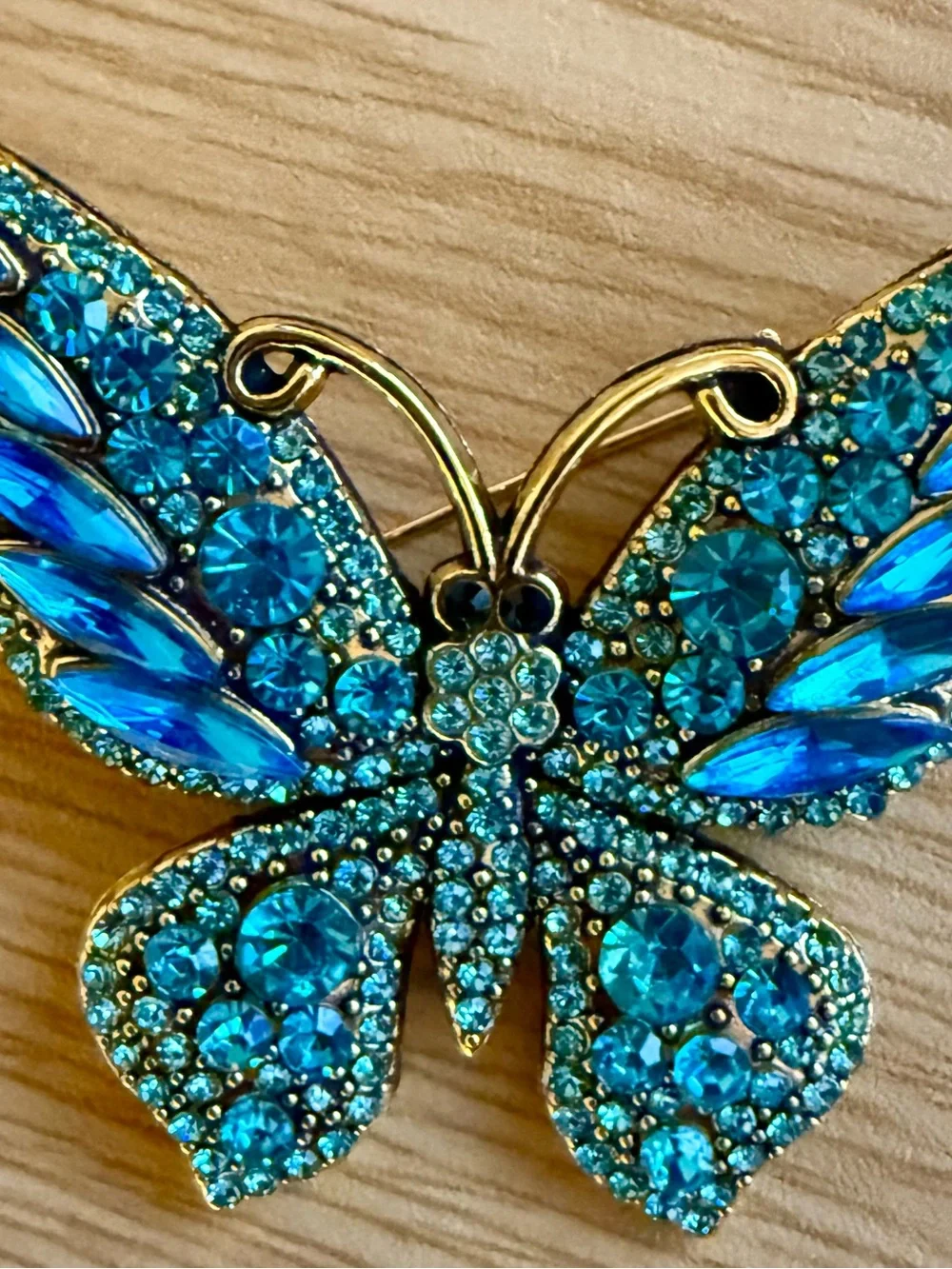 Blue Crystal Butterfly & Gold Owl Brooch 2 Pieces Rhinestone New
